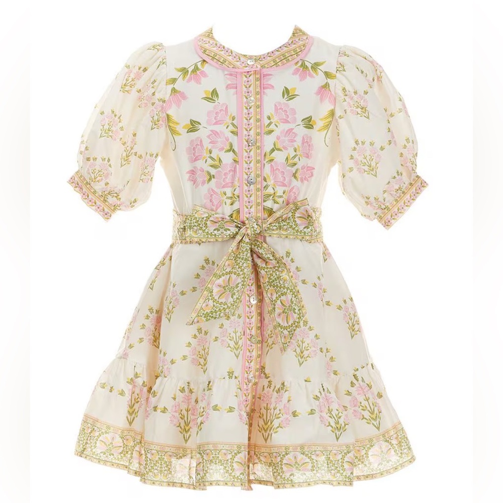 Bubble Sleeve Floral Dress in Ivory/Pink